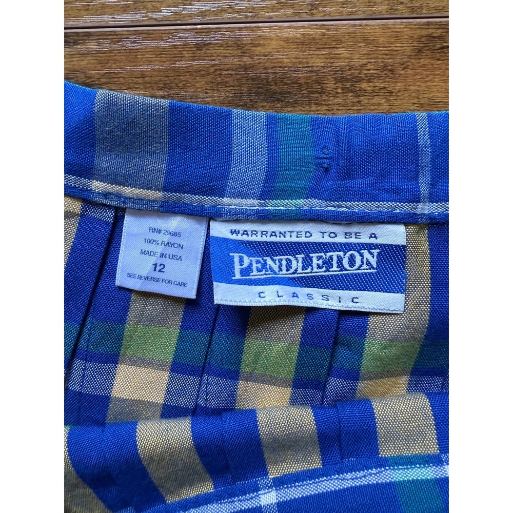 Pendleton Mini Skirt Womens 12 Blue Green Plaid Classic Pleated Skater‎ 90s Y2K - Picture 6 of 7